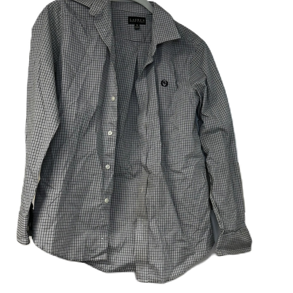 Ralph Lauren boys sz 16 Hunter Green white button down checkered long sleeve top